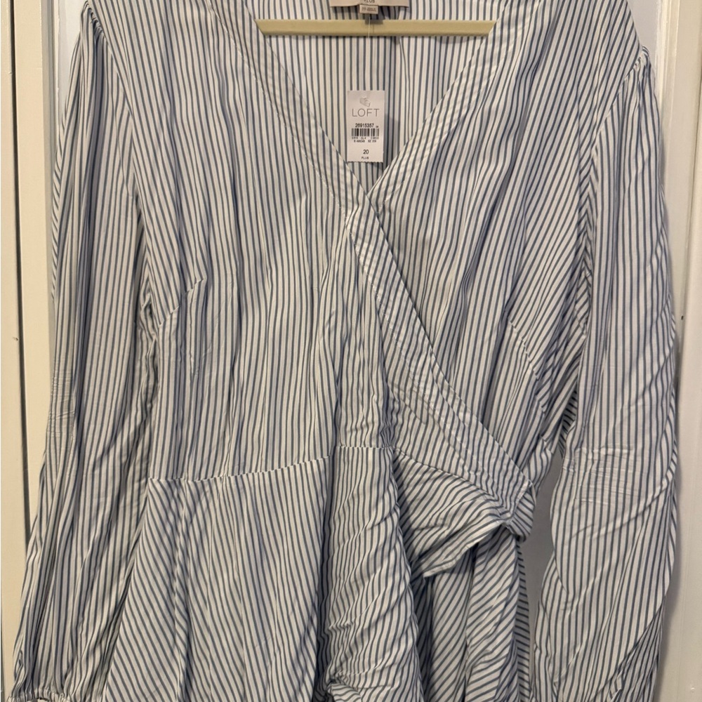 LOFT Blue and White Striped Wrap Blouse